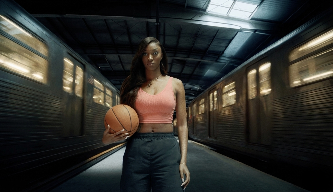 Reese on a train platform